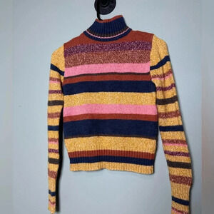 FRYE Mock Neck Striped Sweater Size X-Small Mohair Cotton Merino Wool Blend‎